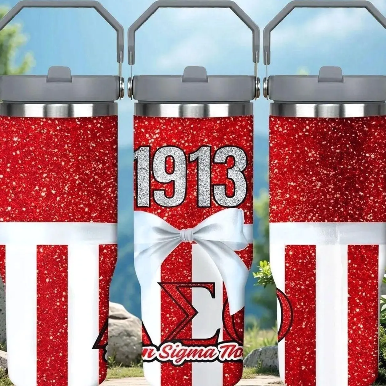 1pc 30oz Glittery Red and White Striped Delta Sigma Theta 1913 Tumbler with Lid, Insulated Travel Mug, Gift for Women Men, Ideal for Halloween, Independence Day, Memorial Birthday Gift, Coffee Cup, weird stuff