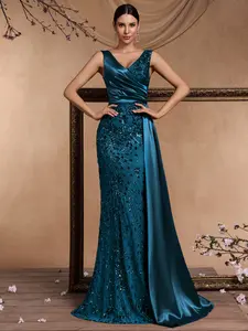 Women's Glitter Sequins Floral Formal Evening Dress, Elegant Sleeveless Maxi Dress for Party & Banquet, Ladies' Clothes for Spring & Summer, Womenswear