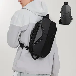 1pc Hard Shell Chest Bag, Waterproof Sling Bag for Men with USB Port, Techwear Crossbody Bag for Cycling and Outdoor Travel, Silvery Geometric Shoulder Pack