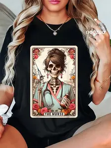 100% Cotton Unisex The Nurse Tarot Card Skeleton Nurse Vibes Nursing Nurse Gift T-Shirt