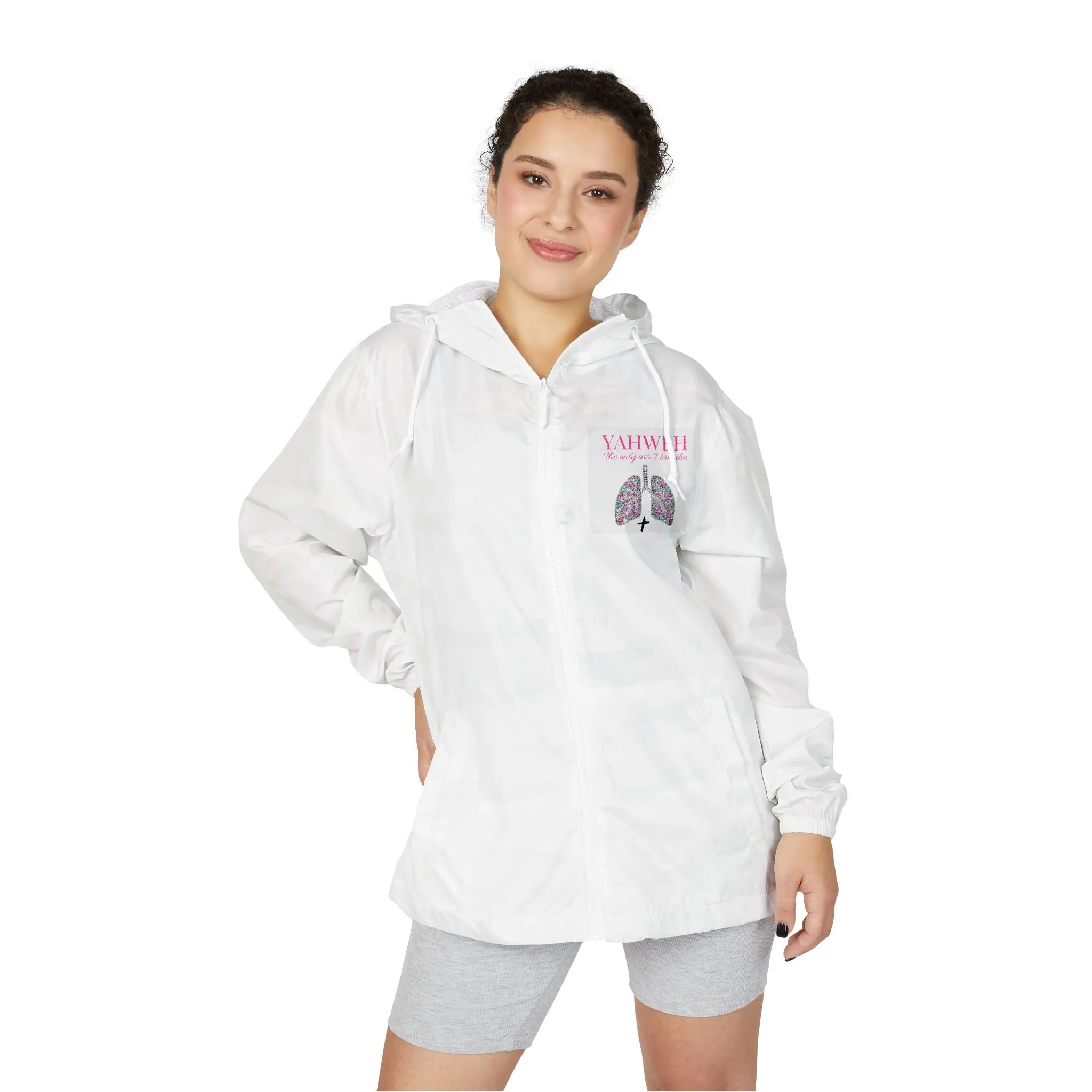 Yahweh The Only Air I Breathe  Windbreaker Jacket — 'Guided Wings' Lungs & Angel Wings Design