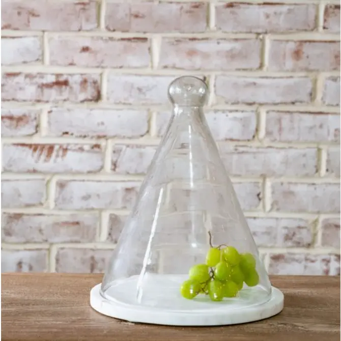 13" GLASS CLOCHE W/ MARBLE BASE