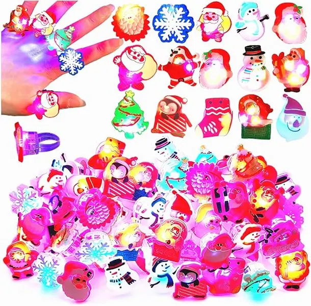 Christmas Party Favors Light Up Rings 50Pcs Glow in the Dark Party Supplies Finger Rings Decoration for Kids Adults