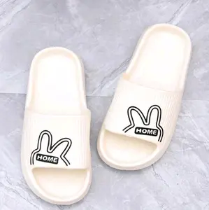Slippers Sandal for Women Cartoon Rabbit & Letter Graphic Slides, Open Toes Slides EVA Fashion Sandal for Woman Indoor and Outdoor