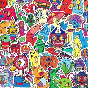 50 Cartoon Monster Stickers, Fun Waterproof Stickers for Phone Cases, Laptops, Water Bottles, Cars, Guitars, Christmas Decor, Back-To-School Essentials