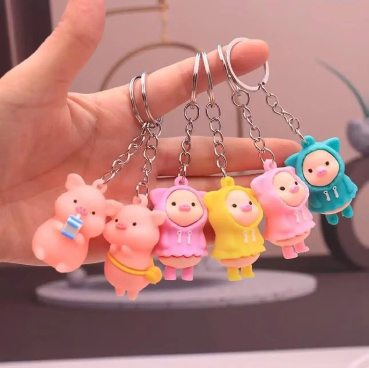 Cute 3D Mini Figure Keychains | Aesthetic Silicon Bag Charms, Kawaii Cartoon Character Car Keyrings for Backpacks, Bestie Matching Gifts