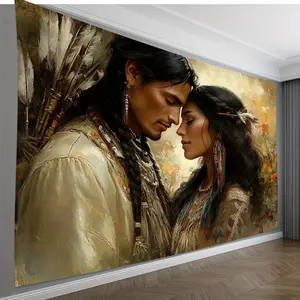 An interesting pair of beautiful Native American couple background cloths, suitable for home, garden, studio, outdoor activities and room decoration Banners Ornaments