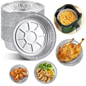 50Pcs Round Foil Trays Foil Flan Dish Silver Foil Food Container Disposable Aluminum Foil Plate Tin Foil Pie Pans for Air Fryer
