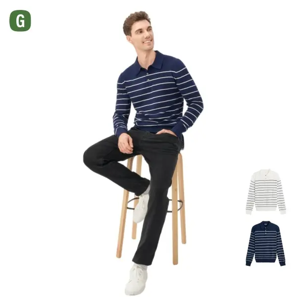 Men’s Classic Cotton Polo Sweater – Striped, Durable & Stylish for Golf & Daily Wear Casual