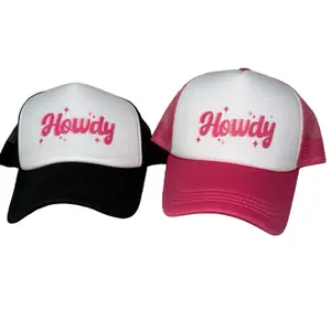 "Howdy" Trucker Hat White with Pink & Black Options Stylish Simple Design Adjustable Snapback Cap for Everyday Wear Mesh Fabric Breathable Back Unisex