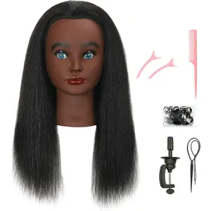 Real  Human Hair Mannequin  with Table Clamp Stand for Hairdresser Practice Braiding Styling Manikin  Doll   Curling  Updos Display