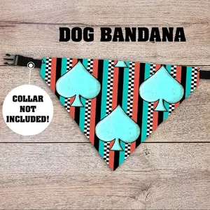 Turquoise Spade Dog Bandana - Over The Collar - COLLAR NOT INCLUDED!  Pet Accessories, Cat Bandana, Handmade, Gifts For Pets, Animal, Doggy, Puppy, Cards, Casino, Aztec, Western