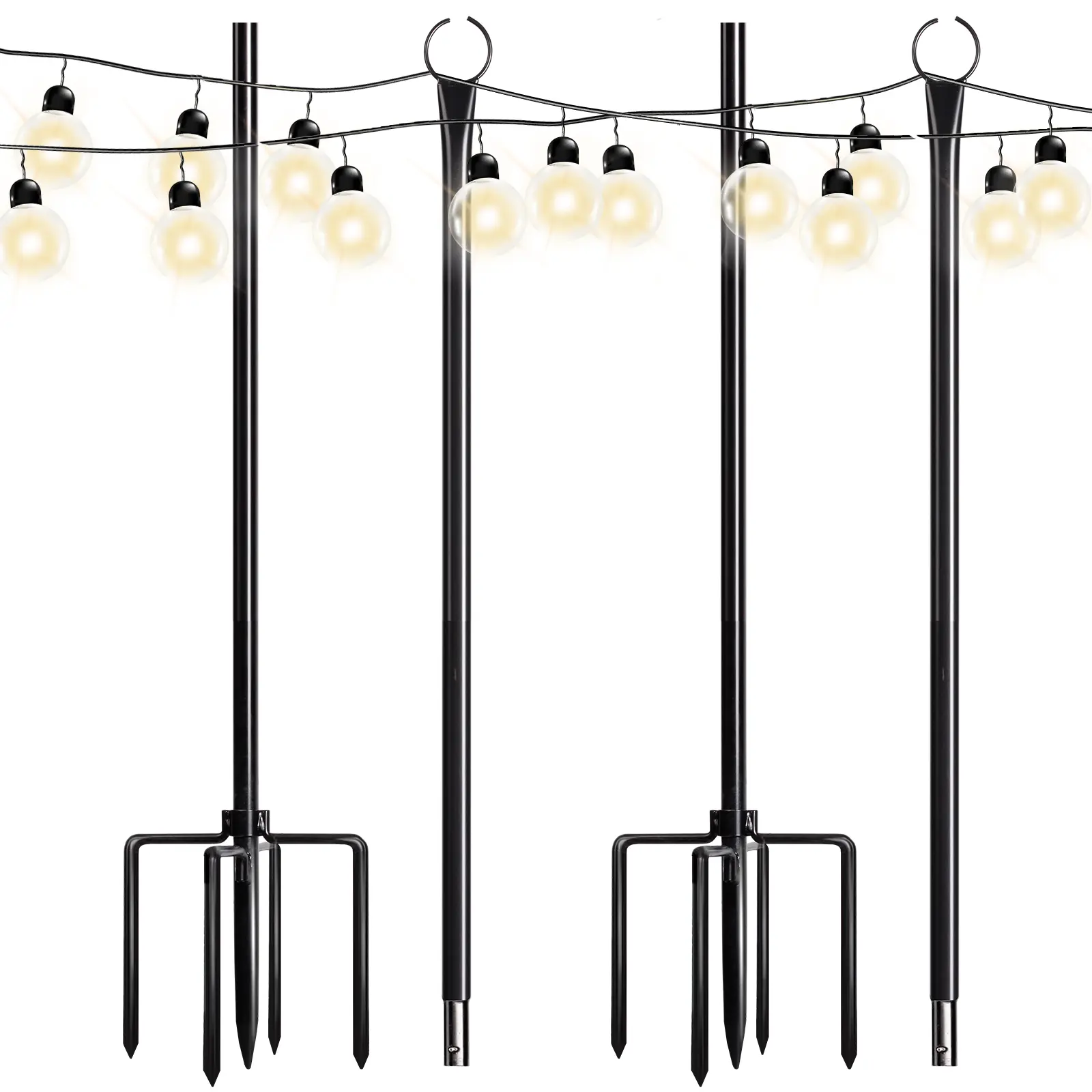 Walensee 2-Pack 9.4FT Outdoor Metal String Light Poles with Hook, 5-Prong Fork Steel Stand Holder, Warm Lights for Garden Party, Patio Decor,campingessentials,outdoorfurnitureset,campinggear