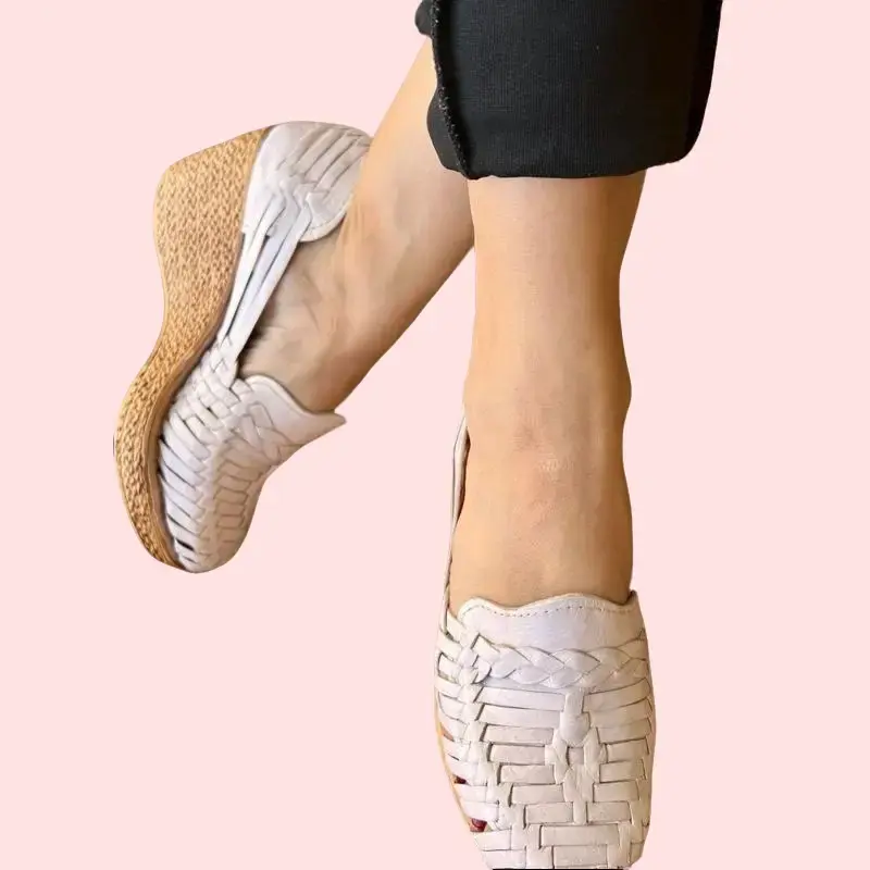 Media plataforma blanco - Mexican leather wedge  - huaraches handmade sneakers, Walk with style Flatform Women shoes, handcrafted huaraches leather - huaraches de piel - Mexican shoe hecho a mano en México white huarache