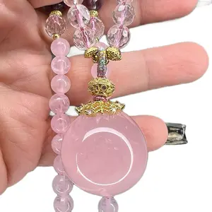 Rose Quartz Crystal Sphere Pendant Necklace for Women