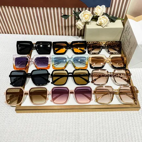12 Pcs Women's Y2K European Style Plastic Square Large Wide Frame Decorative Glasses, Casual Fashion Shades for Daily Gatherings, Fashion Accessory Eyewear