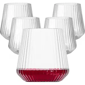 40 Pack Plastic Ribbed Wine Glasses, 14Oz Origami Disposable Wine Glasses Unbreakable Clear Plastic Cocktail Glasses Recyclable Shatterproof Reusable Wine Cups (14oz 40pack)