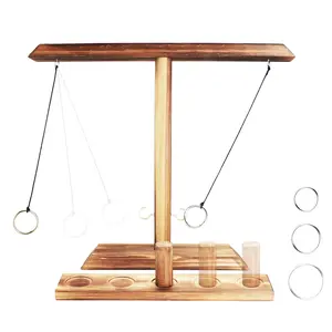 Wooden Ring Toss Game Set, Hook and Ring Game for Party and Bar Game, Wooden Throwing Ring Toy, Indoor Recreation Toy