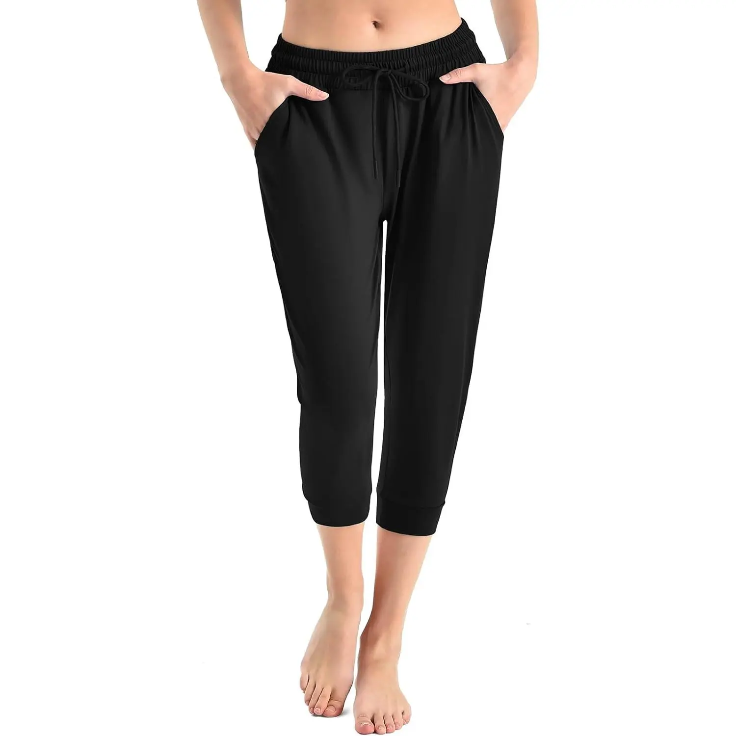 Women's Walifrey Pocketed Cropped Joggers - Athleisure Activewear with Drawstring Waist, Moisture-Wick Fabric for Lounging, Workout