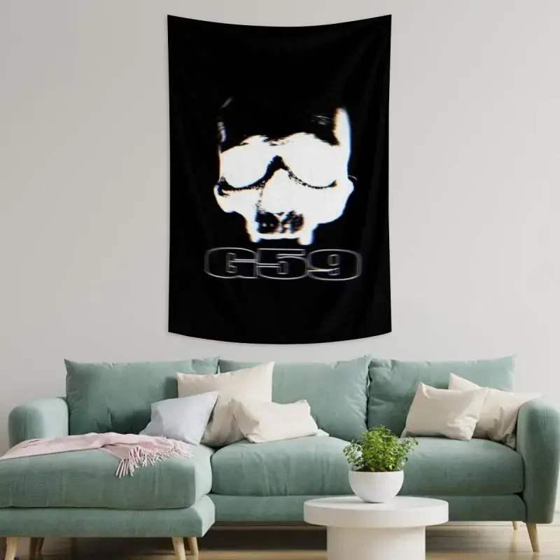 Modern Minimalist Smooth Black-and-White Durable Decorative Tapestry Wall Mural - Lightweight G59 Logo Hangable Fabric Room Art, Decor Inspo for Living Rooms, Bedrooms home accessories