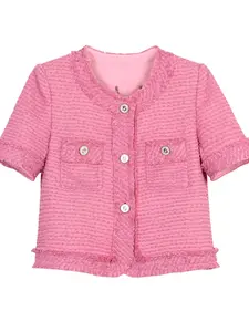 Women's Solid Color Tweed Crop Jacket, Elegant Fashion Casual Open Front Short Outerwear for Daily Outdoor Wear, Ladies Clothes for Spring & Fall