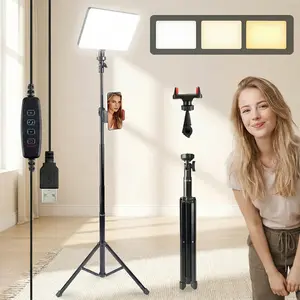10 inch Dimmable Panel Light with 51" Retractable Tripod Stand, Dimmable Brightness Control 2200-4500K, 3 Color Temperature & Adjustable Height Ideal for Selfies, Recording Home Office Hotel Party Travel#valentine's#Spring Break