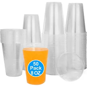 50 Pack 8 Oz Clear Plastic Cups, Fit for Cold and hot, Durable Water Cups, Disposable Cups 8 Oz, Party Cups, Disposable Wine Glasses