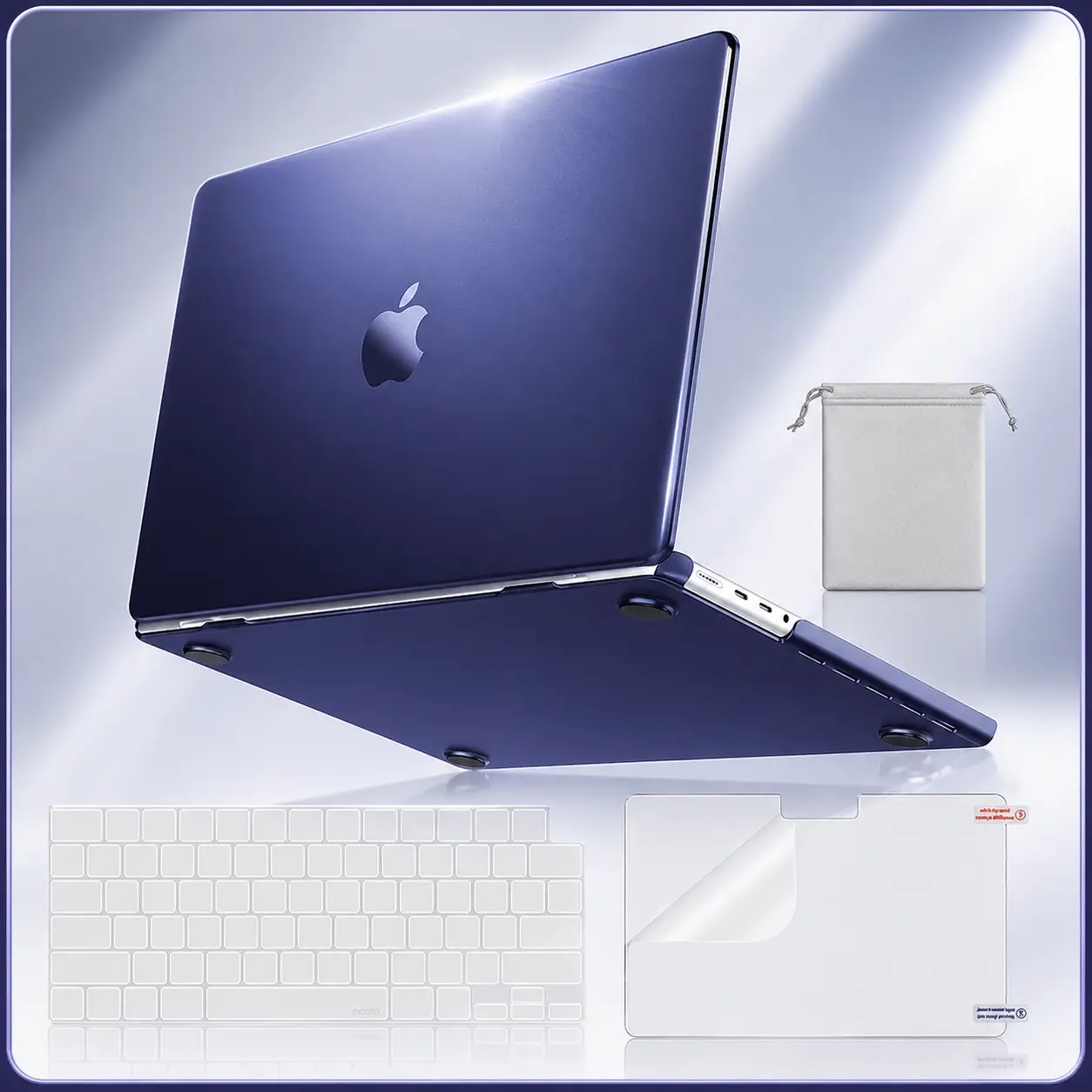 MOSISO Compatible with MacBook Pro 14 inch Case 2025-2021 M4 M3 M2 M1 A3112 A3185 A3401 A2918 A2992 A2779 A2442, Ultra-Thin Natural Original Hard Case&Keyboard Skin&Screen Film&Pouch, Navy Blue, Ventilated Cover