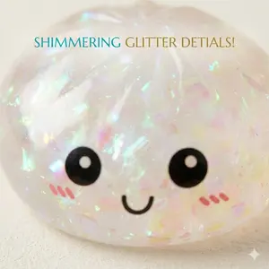 Trendy Glitter Dumpling Bun Squishy Toy, Expressive Face Soft TPR Fidget, Squeeze Stress Relief Sensory Toy for Study Breaks, TikTok Viral Aesthetic Desk Buddy, Ideal Small Gift and Party Bag Filler