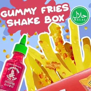 Halal Gummy Fries Shake Box Sour Candy with Crunchy Topping