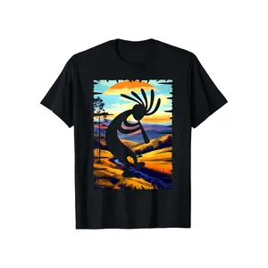 Men's Short-Sleeve Graphic T-Shirt - 100% Cotton Kokopelli Dancing Print Top, Casual Round Neck Black Tee, Ideal Gift for Dads, Husbands, Shortsleeve, Graphic T Shirts