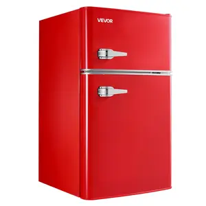 VEVOR Mini Fridge with Freezer, 3.2 Cu.Ft, Two Door Compact Refrigerator with Adjustable Temperature, Glass Shelf, Energy Efficient Dorm Fridge, Low Noise Small Refrigerator, for Bedroom, Office, Red