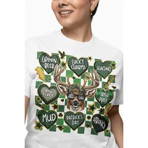 Green Beer & Lucky Charms - Multi-Heart St. Patrick's Day Deer T-Shirt