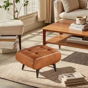 High quality retro oil wax leather low footstool