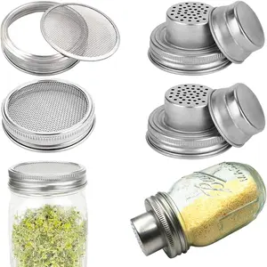 Mason Jar Shaker Lids 316 Stainless Steel Wide Mouth Mason Jar Mesh Sprouting Strainer Lids Kits for Mason Jars Canning Lid 4 Pack