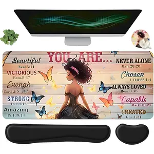 4pcs Black Princesses, Gaming Mouse Pad + Keyboard Wrist Rest + Ergonomic Mouse Pad + Coaster Set For Desktop Decoration, Desktop Accessory, Office Accessories Set Ergonomic Wrist Support, Suitable For Home Office Gaming Mousepad