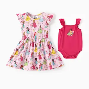 Disney Princess Baby Girls' 2-Pack Outfit Set - Ruffle Sleeve Dress & Sleeveless Bodysuit, Summer Clothes for Infant & Toddler