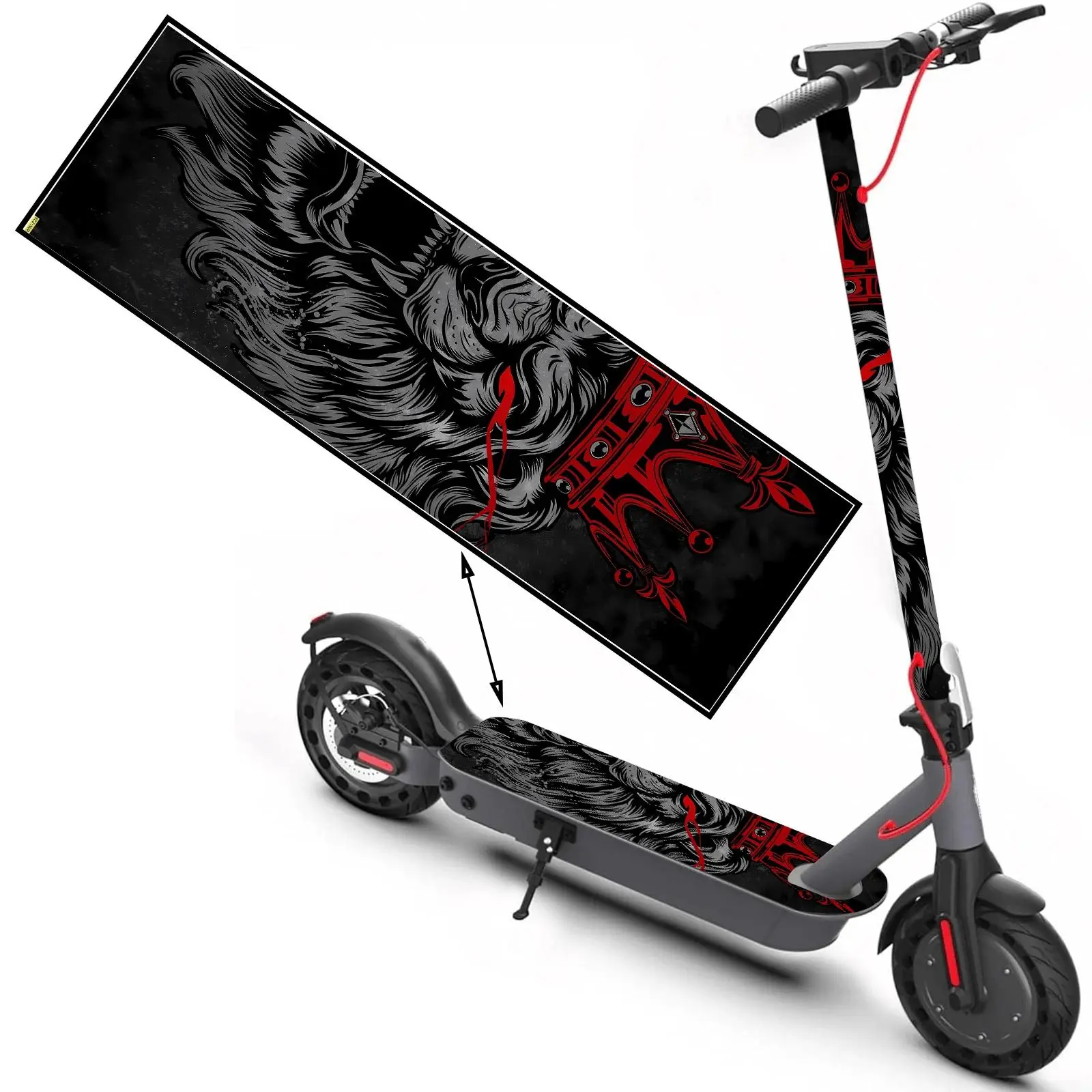 Bright-eyed black lion red crown imprint pattern scooter sticker, skateboard sticker, scooter floor mat sticker, personalized, Shaped Skateboard, Skateboard Accessories