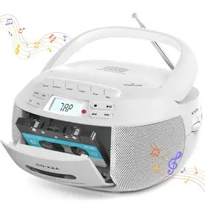 CD & Tape Combo BoomBox with AM/FM Radio, Vintage Stereo Speaker System, LCD Display, AC-Powered (120V) - Compatible with AUX, Headphones - for Home, Bedroom, Office - Ideal for CD, Cassette, AUX Playback - Nostalgic Retro Design, Bedroom Entertainment, C