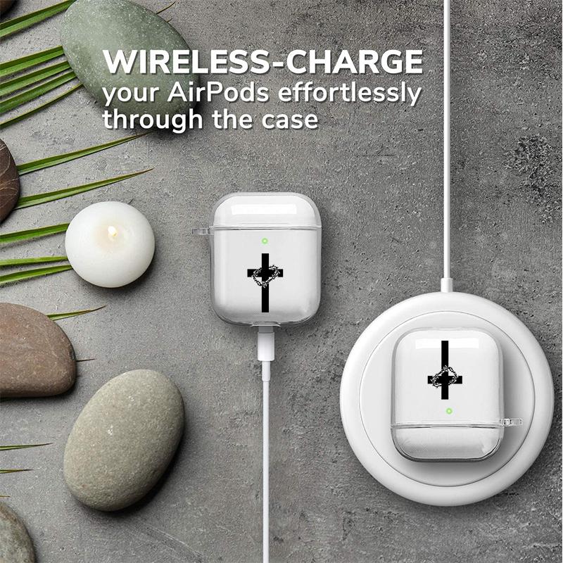 Cross Thorns Pattern Protective Case for AirPods 4/3/2/1/Pro/Pro2 Soft TPU Earphone Cover, Transparent with Keychain