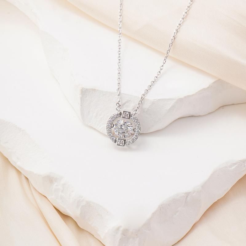 Moissanite 1ct Flickering Halo Pendant Necklace Round Moissanite Copper Necklace Chain Jewelry Perfect Birthday Engagement Wedding Anniversary Gift Christmas Thanksgiving Valentine's Day Mother's Day Gifts