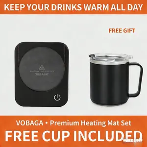VOBAGA Self-heating Coffee Mug Warmer Set with 15oz Stainless Steel Mug 3 Temperature Settings 4-Hour Auto Shut-Off Smart Safety Protection Portable Gift-Ready for Coffee Tea Milk Candle Warmer,VOBAGA Heated Coaster & Set – Keep Your Drinks Warm Anytime T