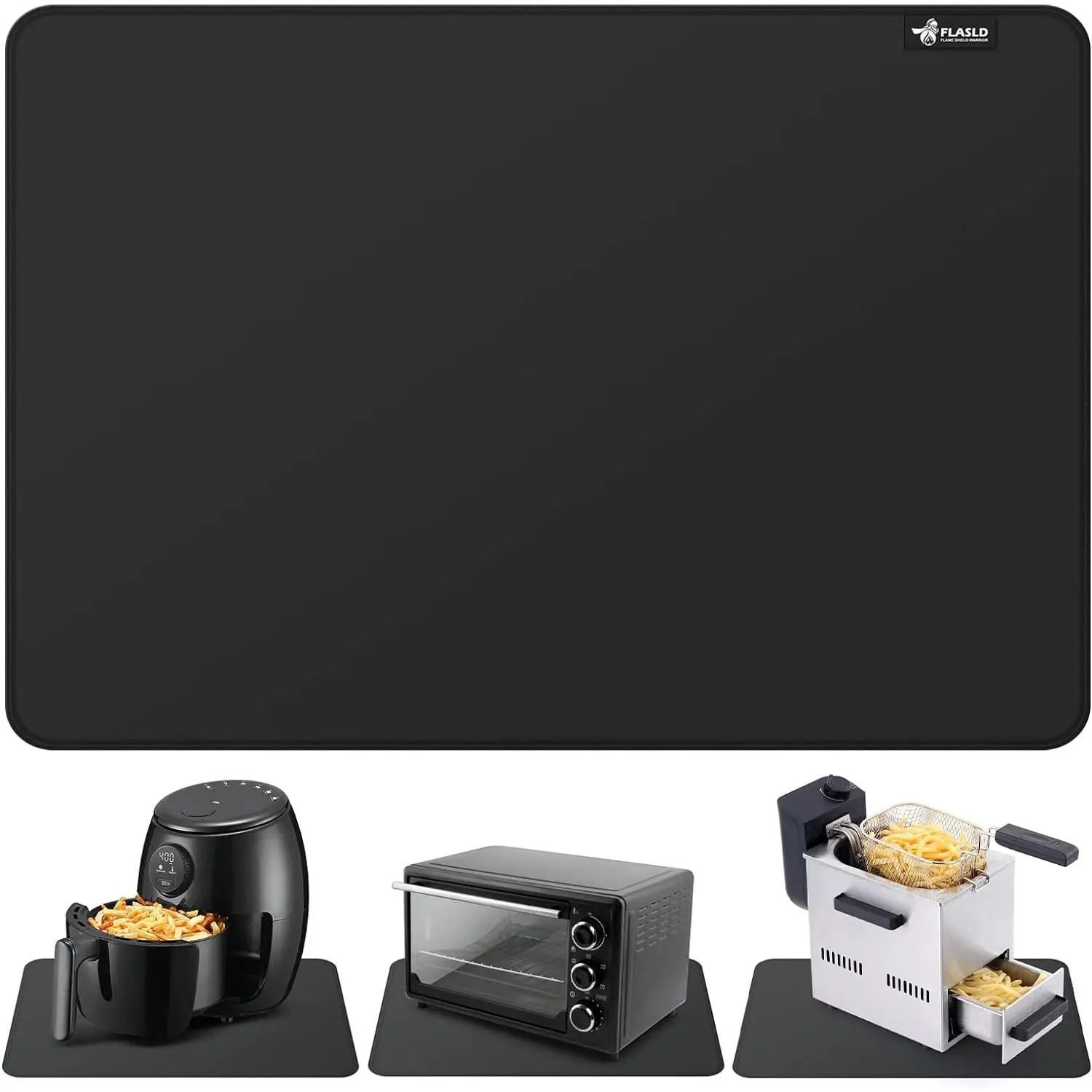 Silicone Heat-Resistant Fireproof Mat for Air Fryer, Kitchen Counter Protector, Non-Slip Waterproof Mat (12"X18", Black)