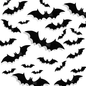 48 Piece PVC Bat Halloween Decorations, Spooky Bar Wall Stickers, Unique Halloween Party Supplies and Home Decor