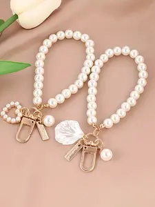 French-Style Light Luxury Elegant Pearl Shell Pendant, Imitation Pearl Strands, Shell Decorations, Metal Tag, Bag Key Phone Decoration