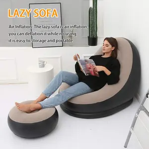 Portable Inflatable Recliner Chair, Foldable Lazy Sofa with Footrest, Plush Lounge Chair for Indoor Outdoor, Camping, Picnic, Beach