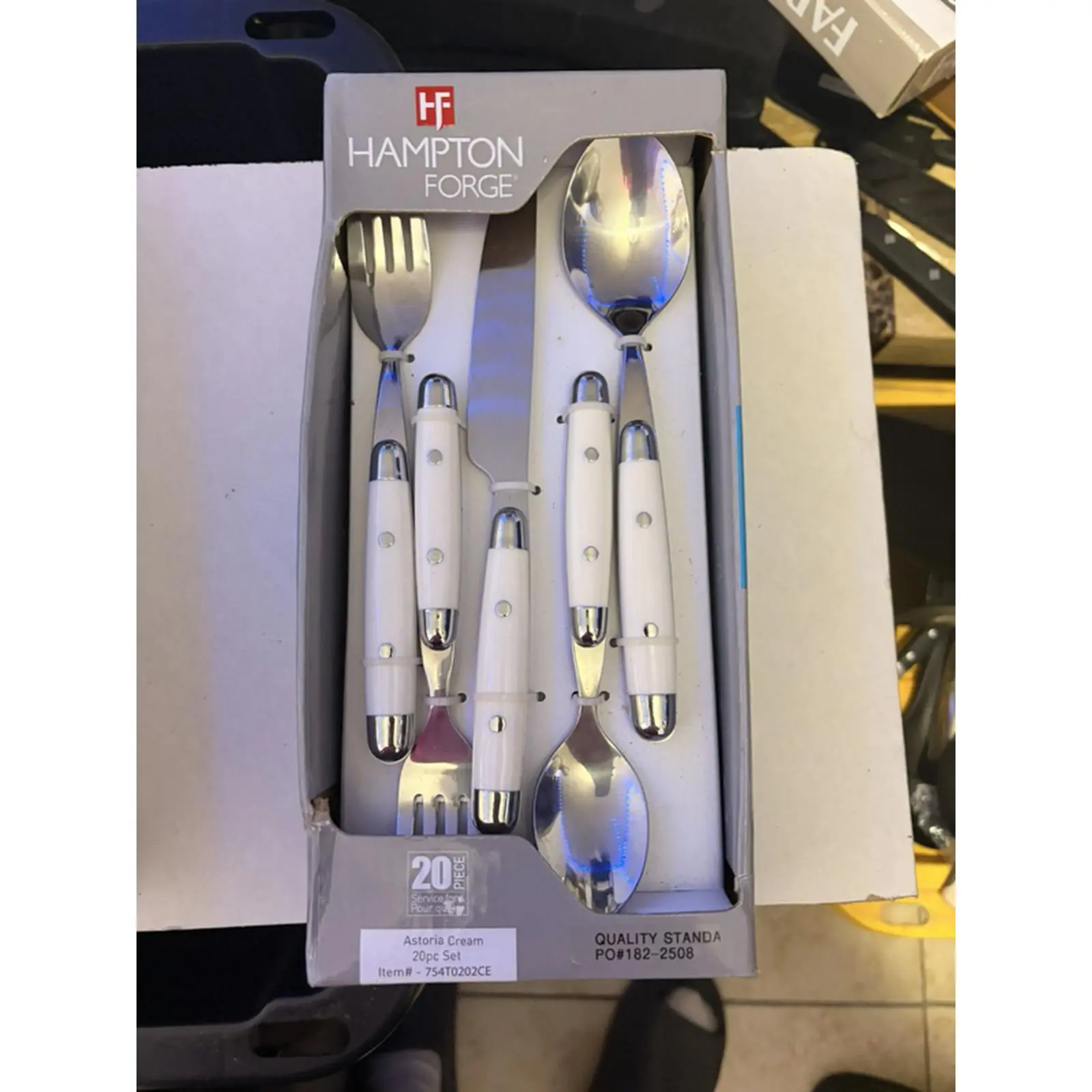Hampton Forge Astoria White 20-Piece Flatware Set with Stainless Steel Utensils and Riveted Black Handles