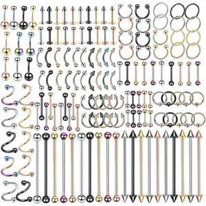 150 Piece Stainless Steel Body Piercing Jewelry Kit - Nose, Lip, Tongue, Navel, Cartilage, Industrial Barbell Rings - Hypoallergenic and Durable