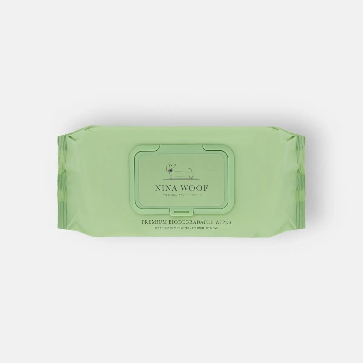 Nina Woof Biodegradable Dog Wipes – Vegan, Unscented, Lick-Safe with Aloe & Chamomile- 8 x 8 Inch, Moisture-Lock Lid, Travel-Ready for Dogs