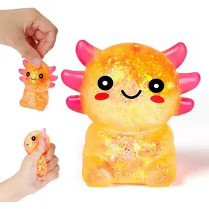 Sensory Axolotl Fidget Toys, Squeeze Squishy Axolotl Toys, Malt Sugar Filled Stretchy Stress Ball, Animal Stress Relief Cute Stress Toys, Birthday Party Favors, Stocking Stuffer Gift (Orange )